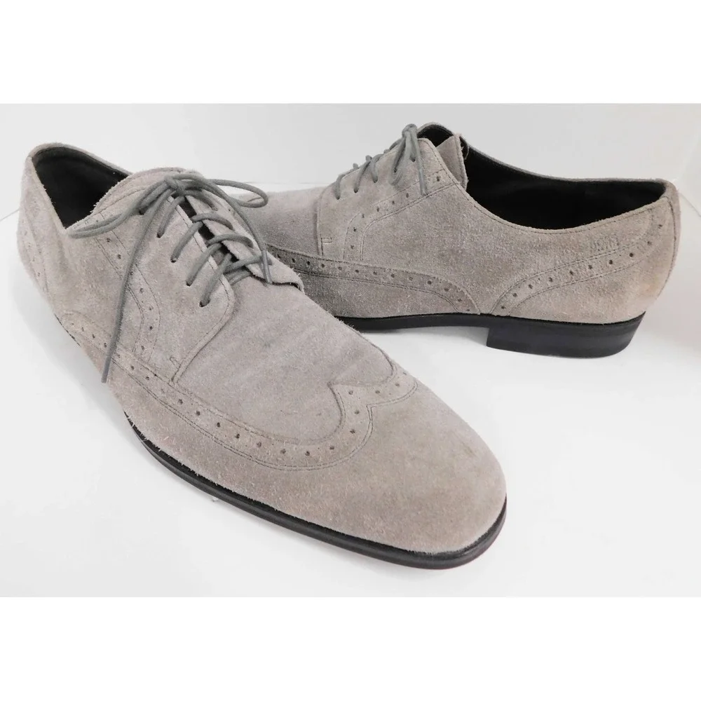 Hugo Boss Black Label Matano Medium Gray Suede Wingtip‎ Lace-Up Shoes  13
